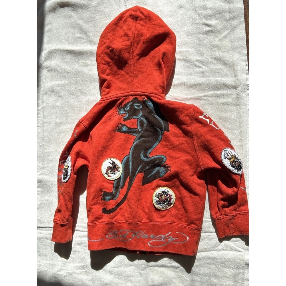 Vintage Ed Hardy Kids Y2K Style Zip Up Hoodie Sweatshirt/ Sz: 2T